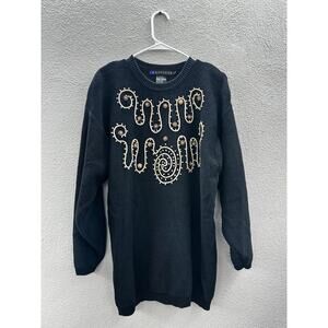 IB Diffusion Womens Sweater Size Large Black Textured Beaded Knit Vintage